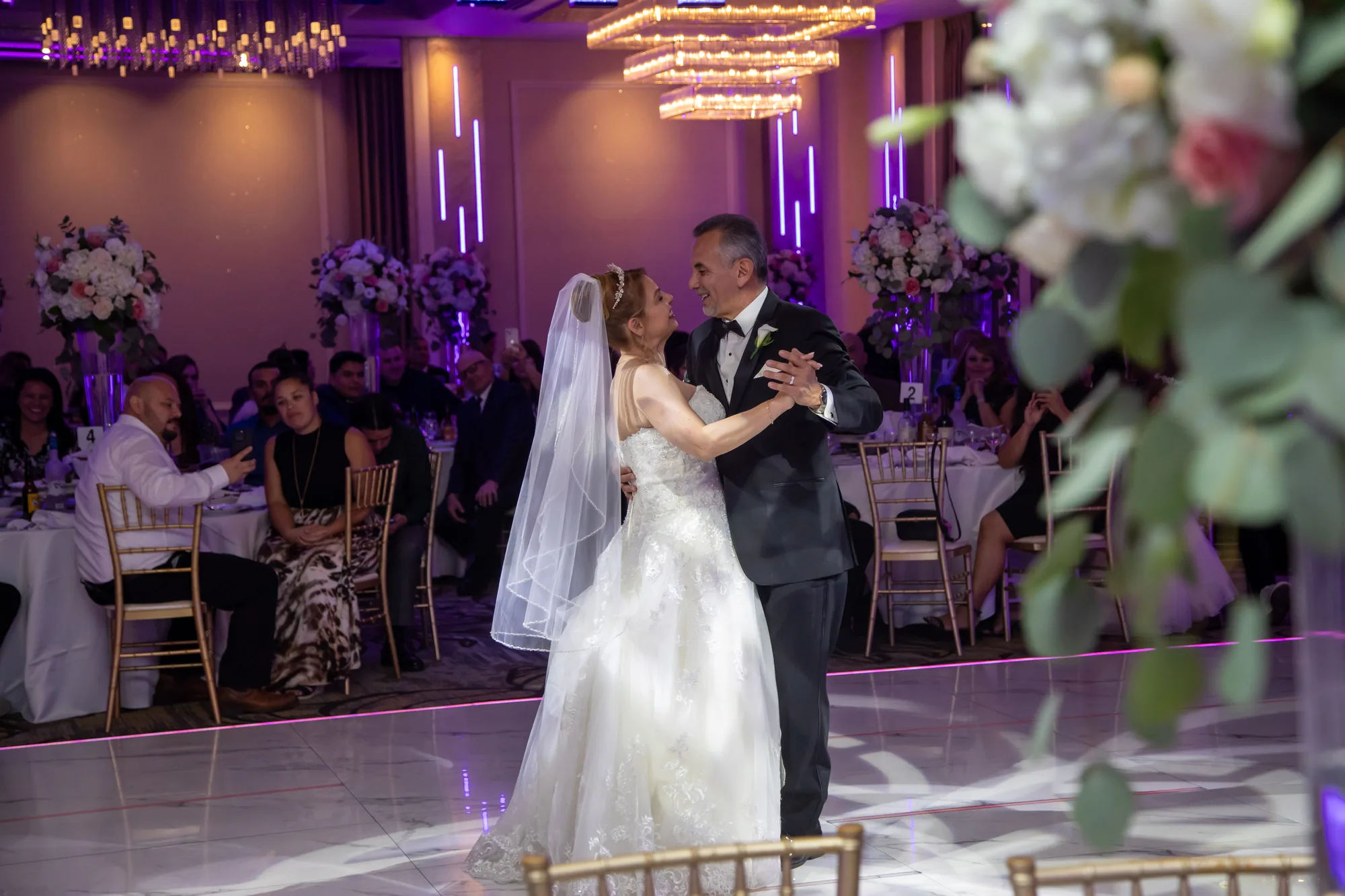 First dance beneath the chandelier at De Luxe Banquet Hall, Burbank