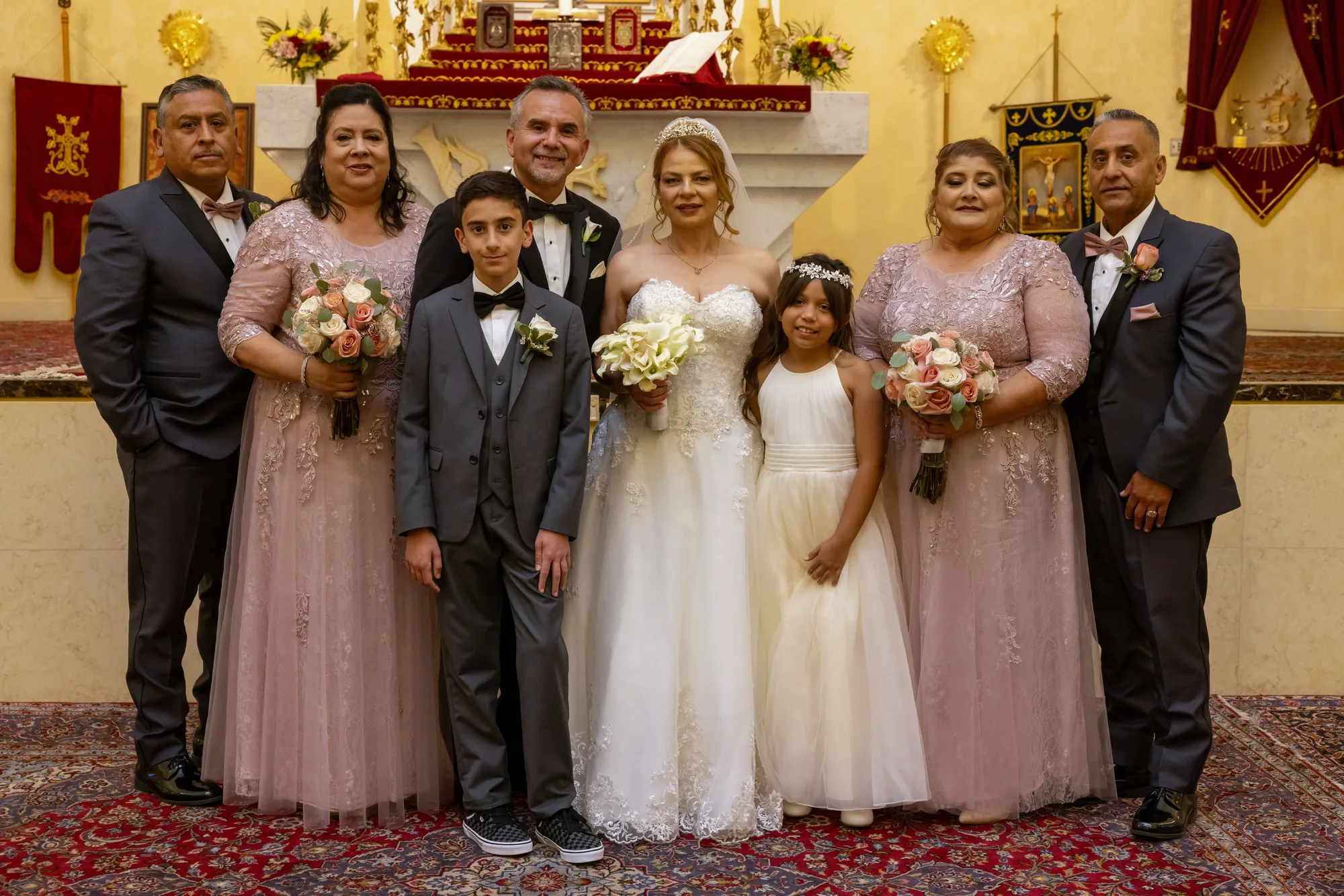 Immediate family portrait at the altar steps of St. Leon Armenian Cathedral, Burbank
