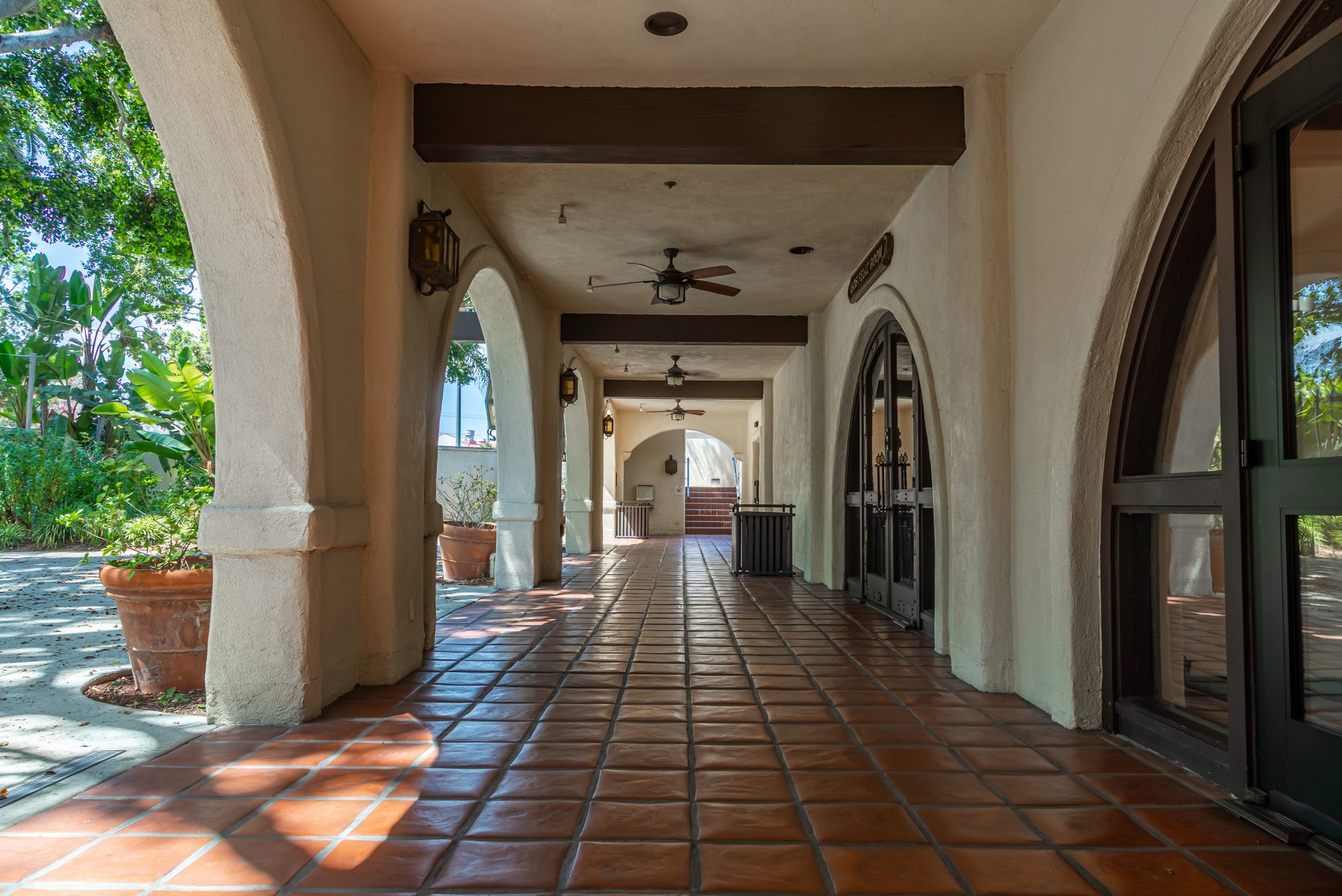 The arcaded walk and its arches at the LA River Center