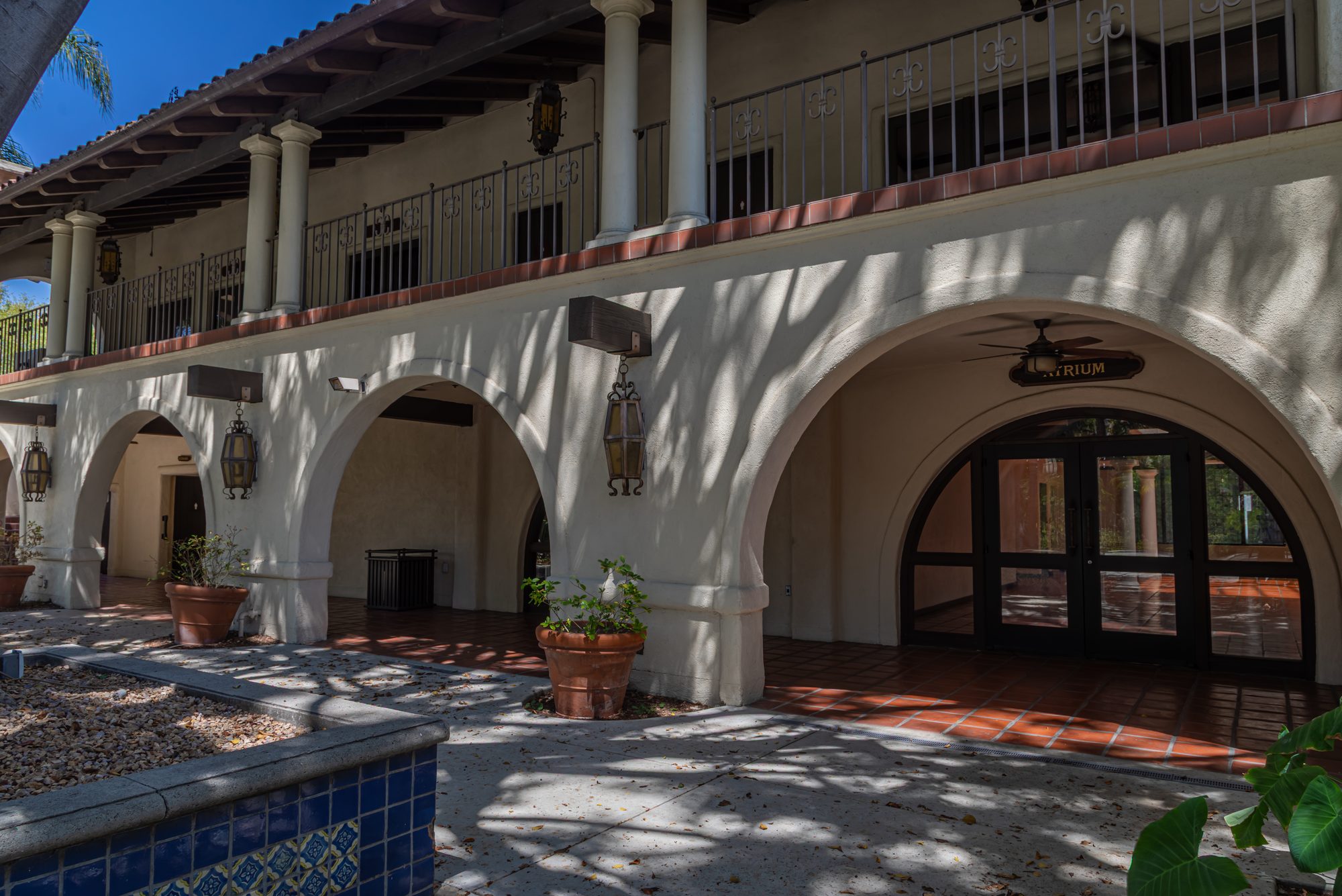 Arches and the tiled water channel at the LA River Center