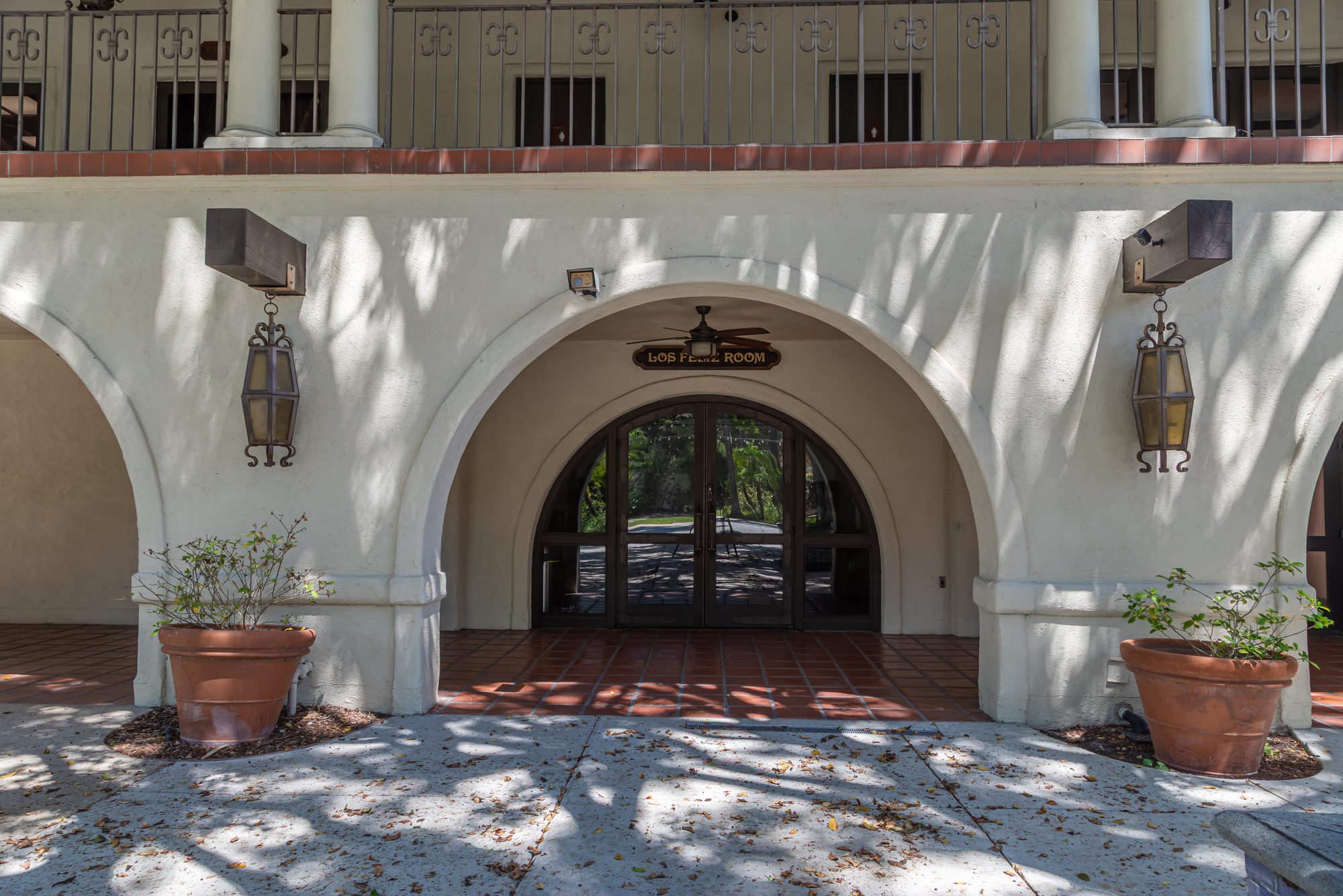 Arched doorways and terracotta pots at the LA River Center