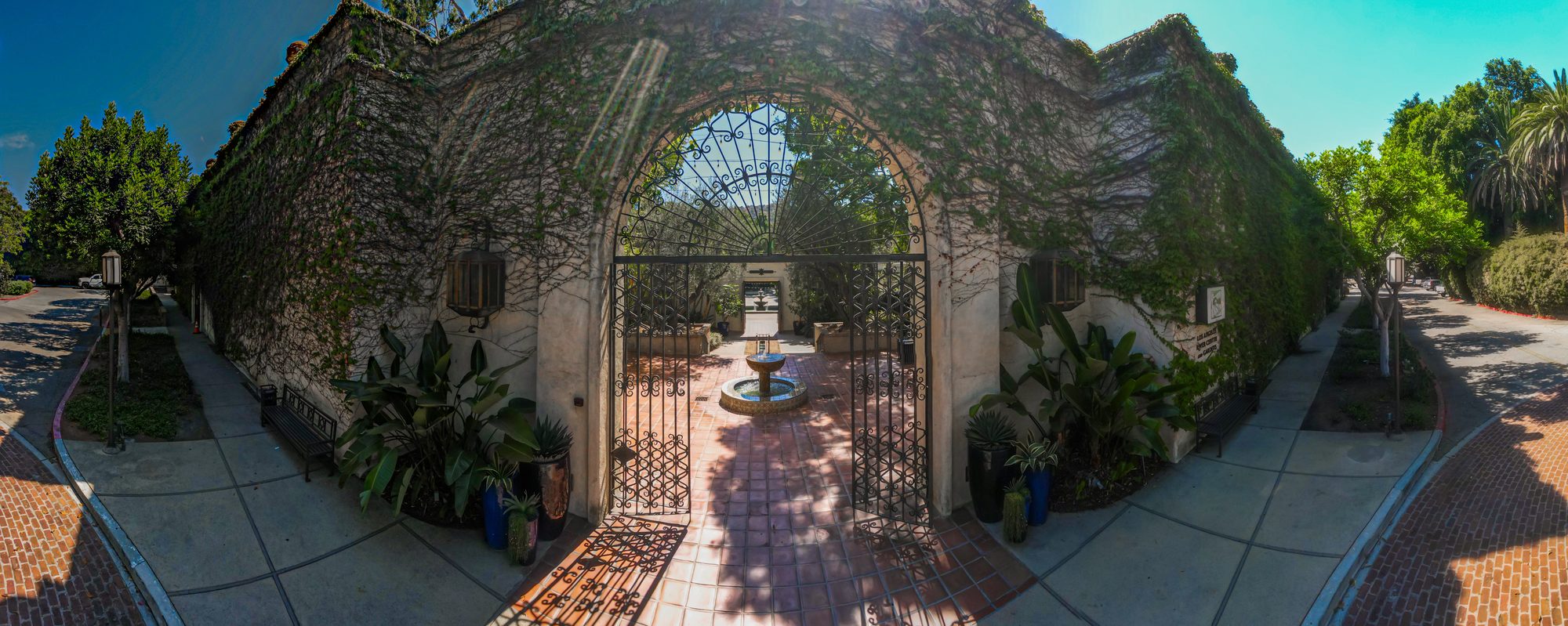 The iron gate in the ivy wall at the LA River Center
