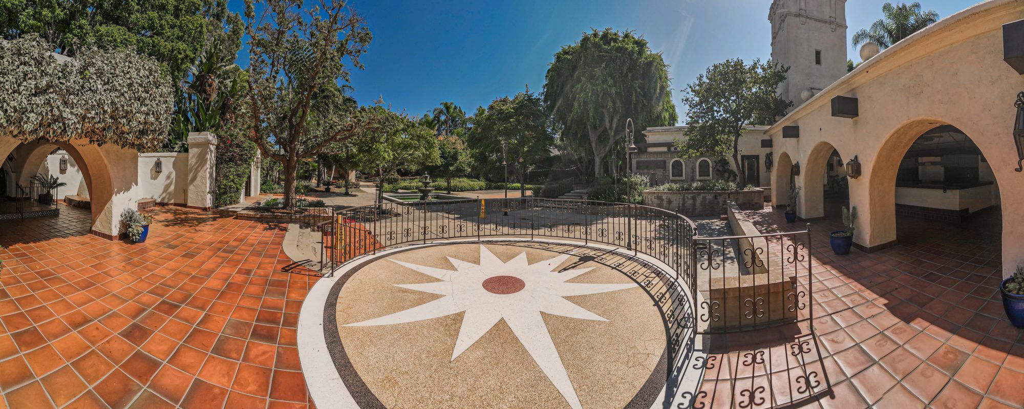 The compass star set into the terrace paving at the LA River Center